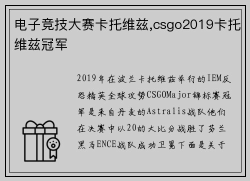 电子竞技大赛卡托维兹,csgo2019卡托维兹冠军